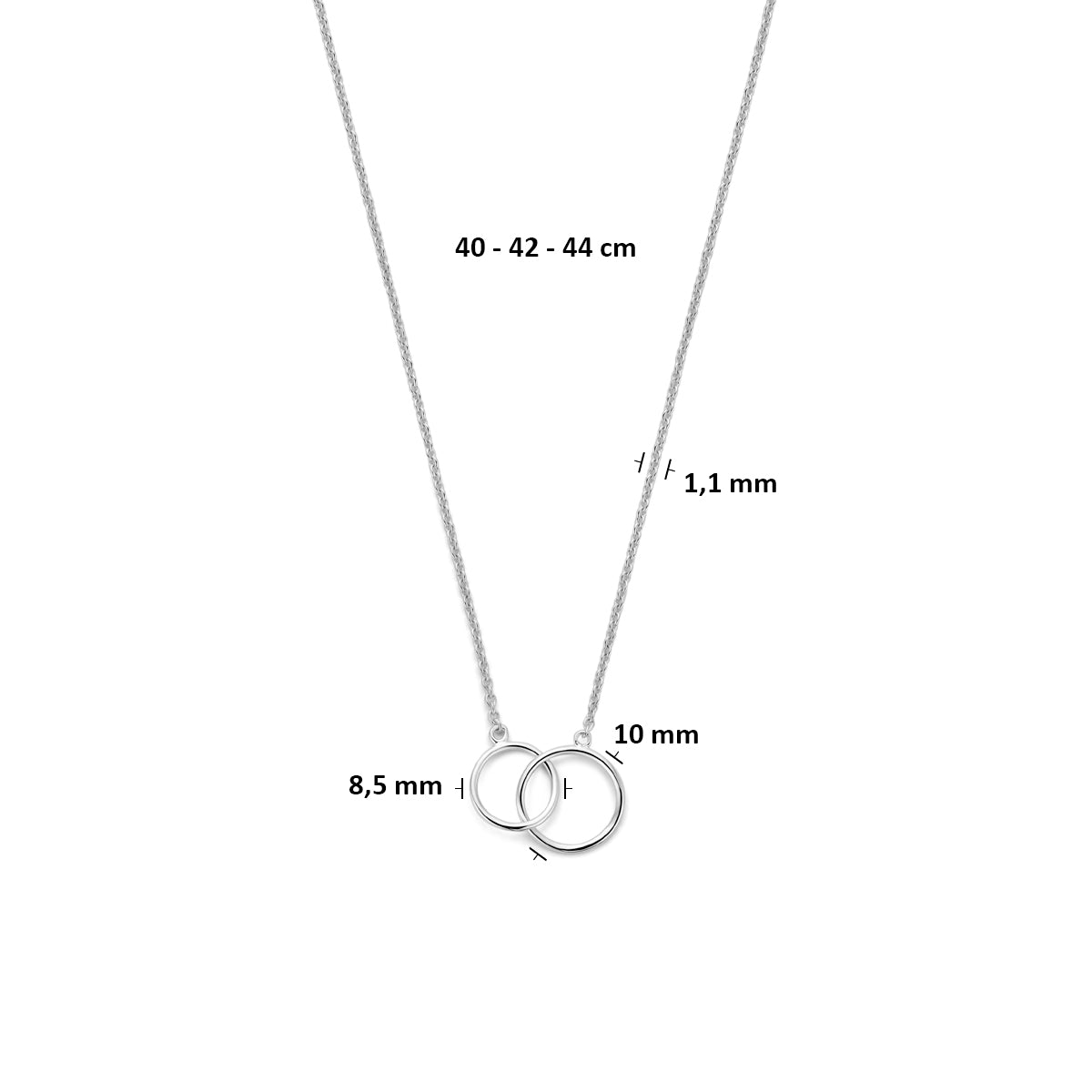 collier rondjes 40 - 42 - 44 cm zilver gerhodineerd - rond