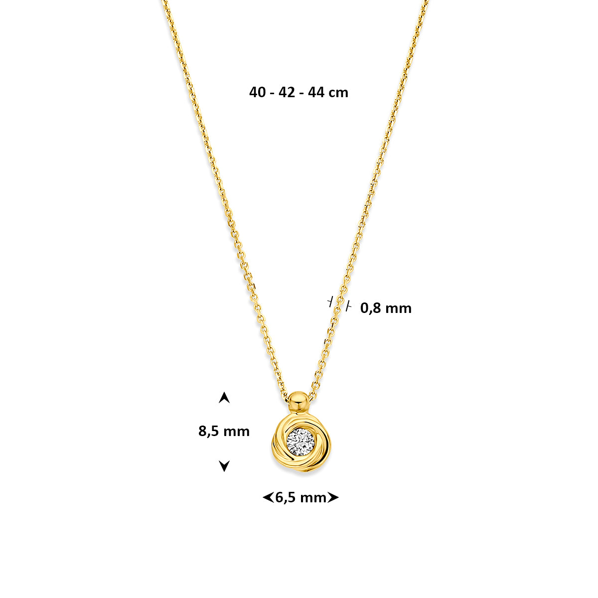 collier lab grown diamant 0.1ct g vs 40 - 42 - 44 cm 14K geelgoud - rond