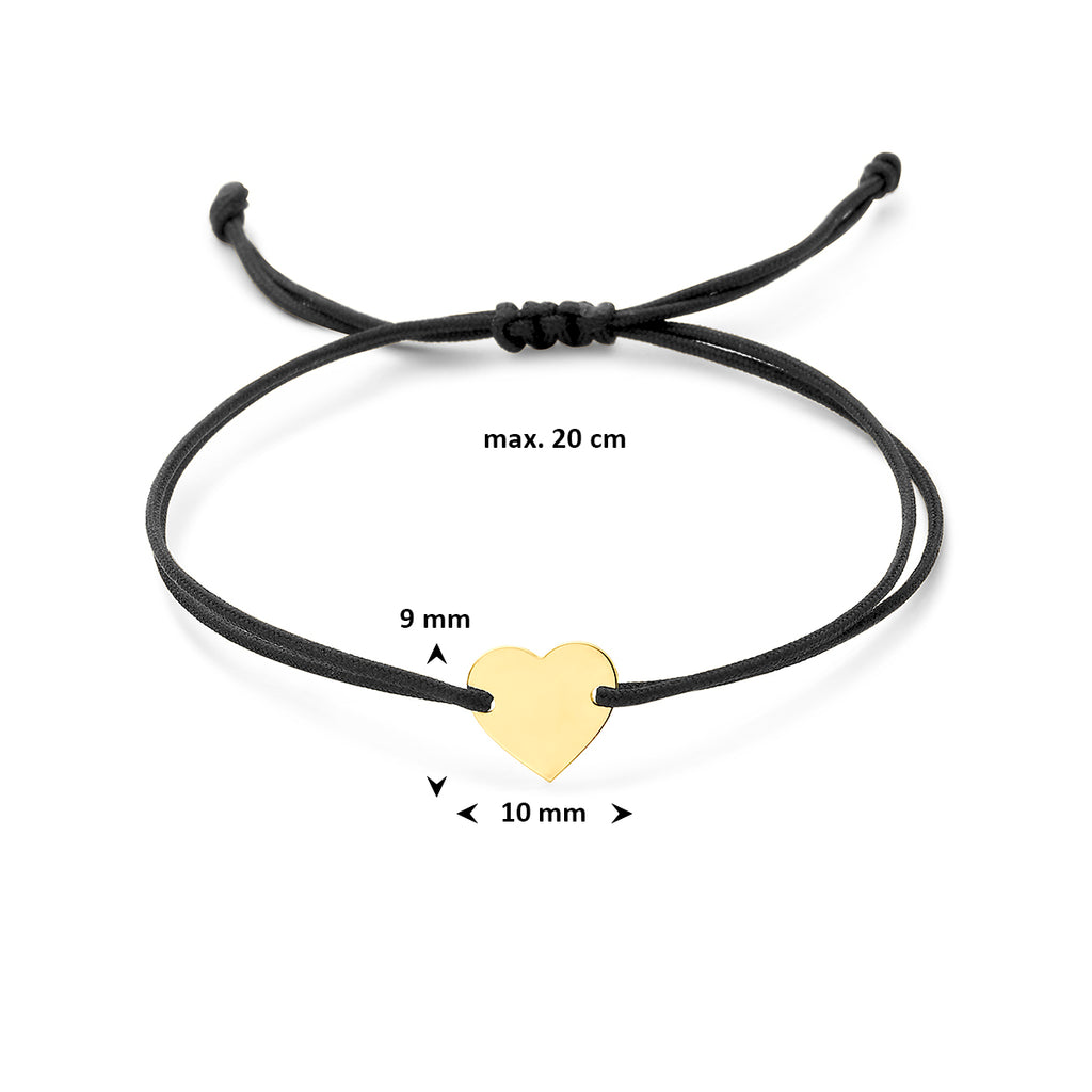9k graveerarmband hartje polyester zwart max. 20 cm 9K rubber/nylon/leer
