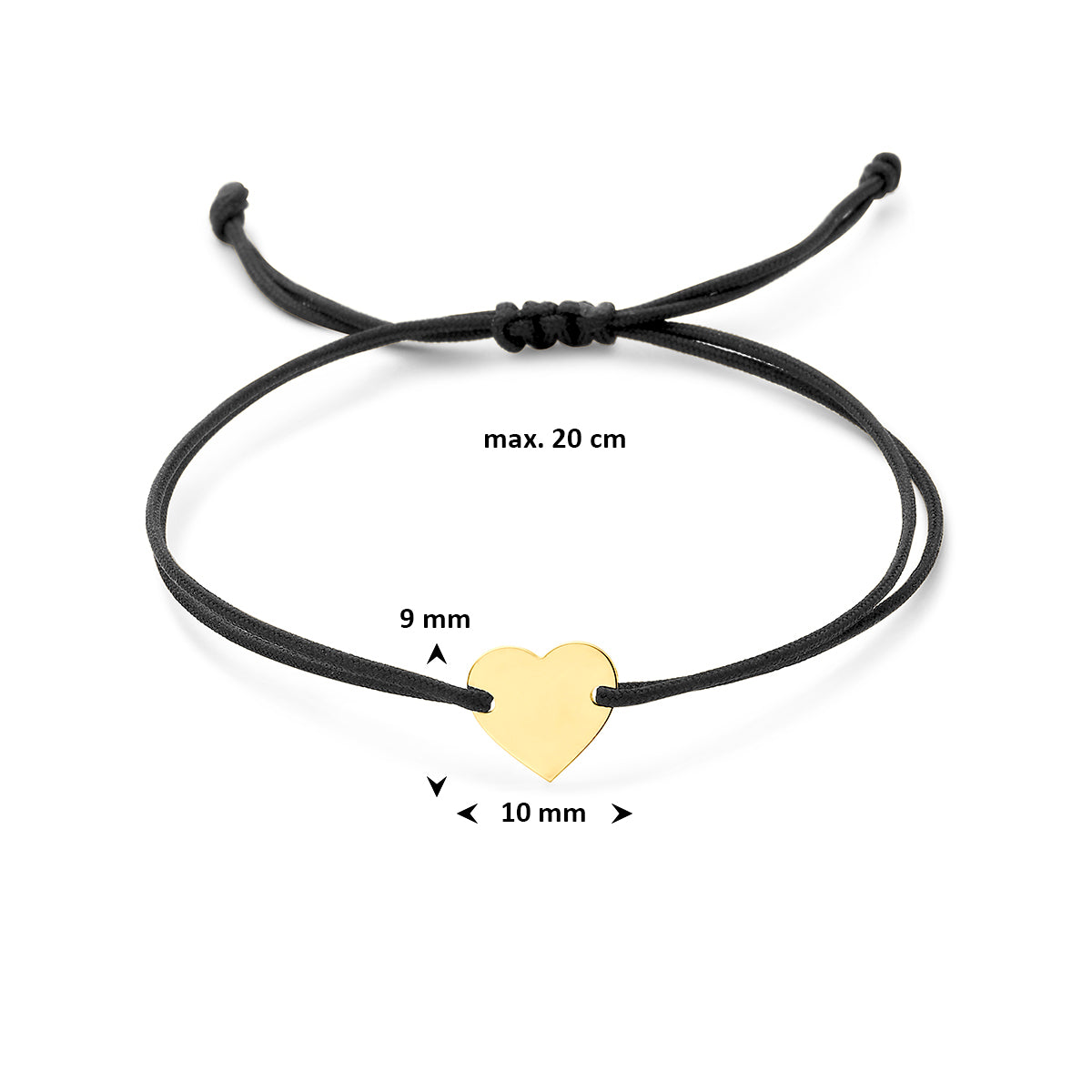 9k graveerarmband hartje polyester zwart max. 20 cm 9K rubber/nylon/leer