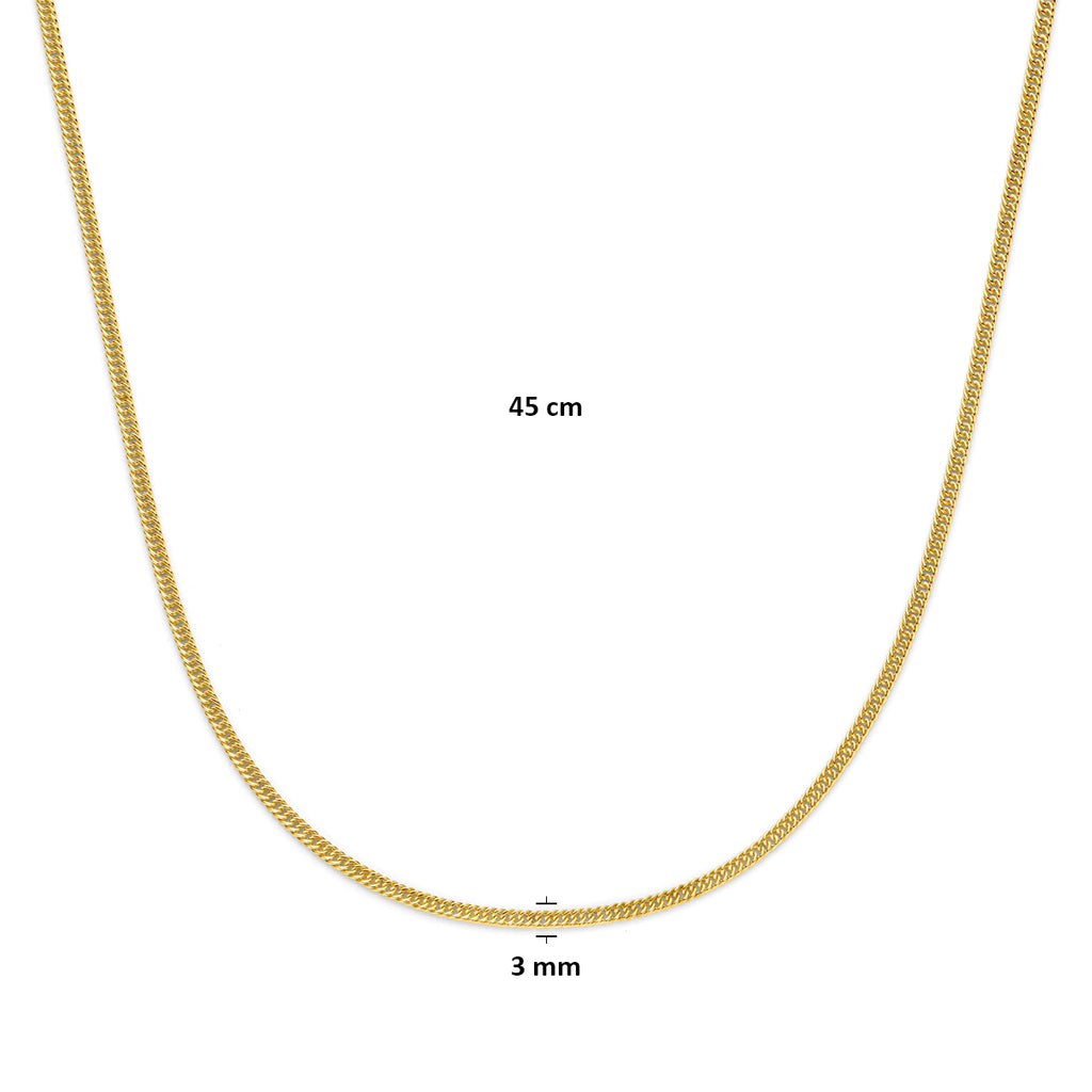 collier massief 3 mm 45 cm silgold (geel met zilverkern)