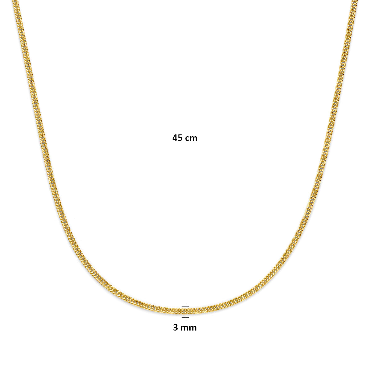 collier massief 3 mm 45 cm silgold (geel met zilverkern)