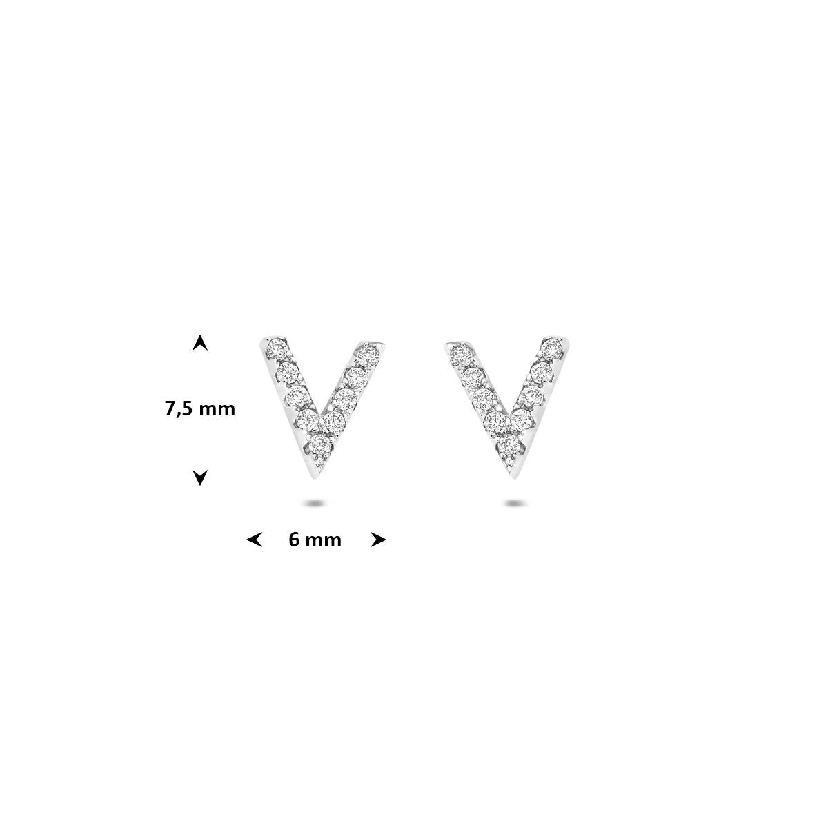 oorknoppen v zirkonia zilver gerhodineerd