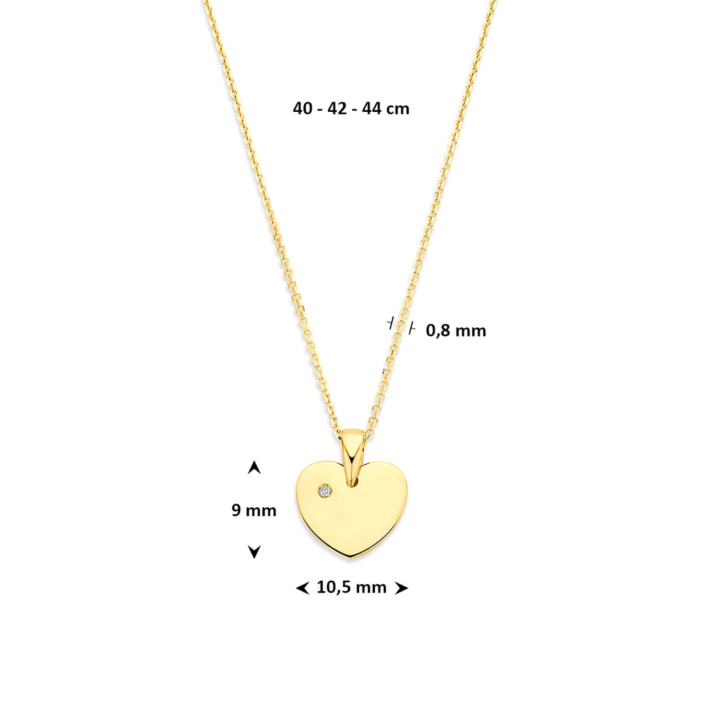 collier hartje lab grown diamant 0.01ct f vs 40 - 42 - 44 cm 14K geelgoud