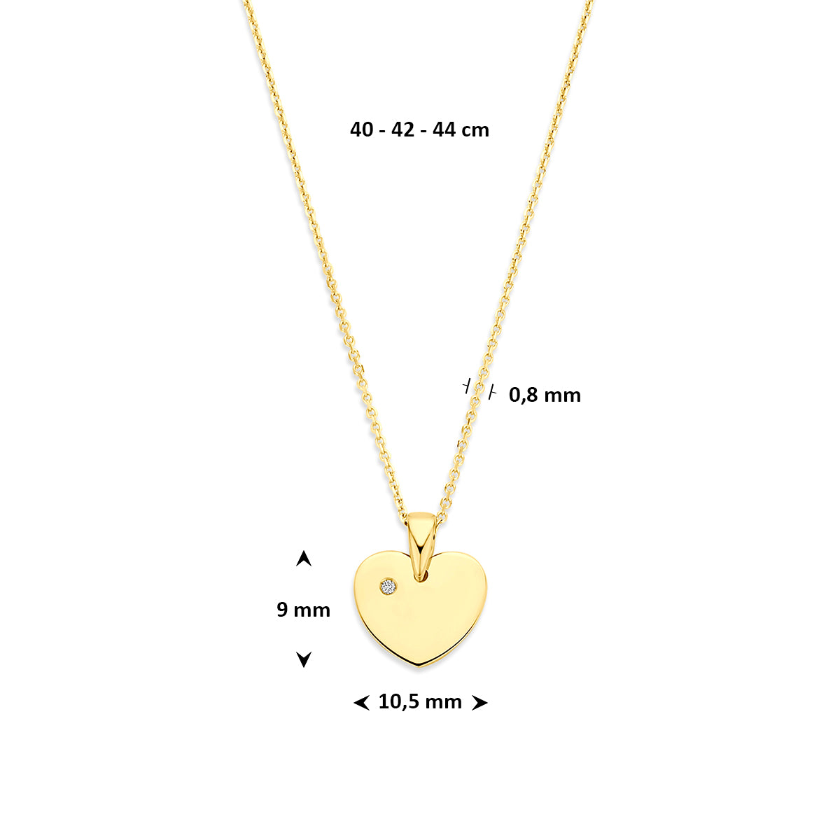 collier hartje lab grown diamant 0.01ct f vs 40 - 42 - 44 cm 14K geelgoud