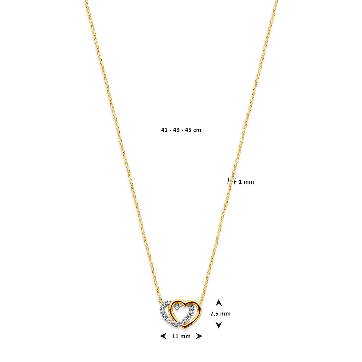 collier hartjes diamant 0.04ct h si 41 - 43 - 45 cm 14K geelgoud