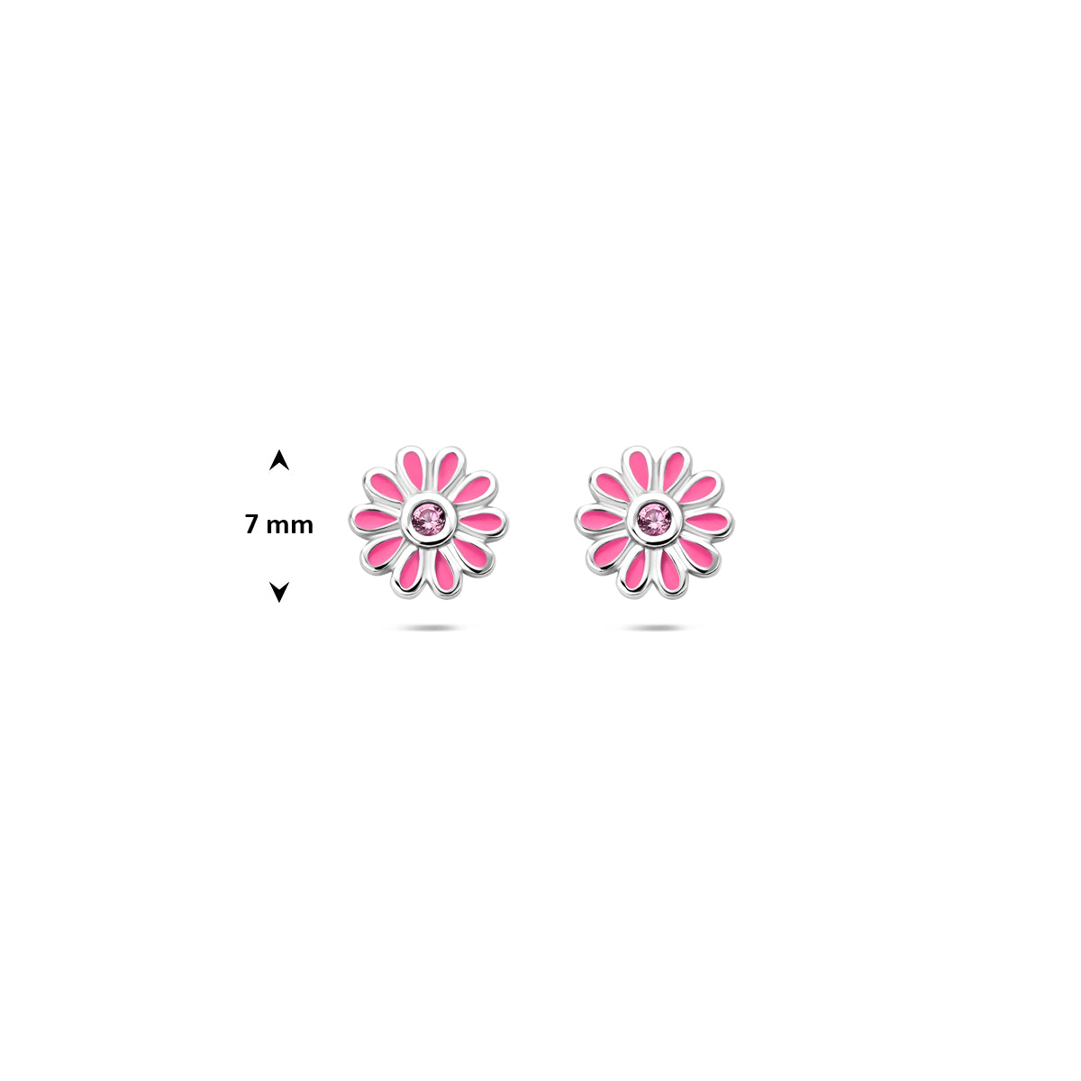 Ohrstecker Emaille Blume Rosa Zirkonia 7 mm Silber rhodiniert