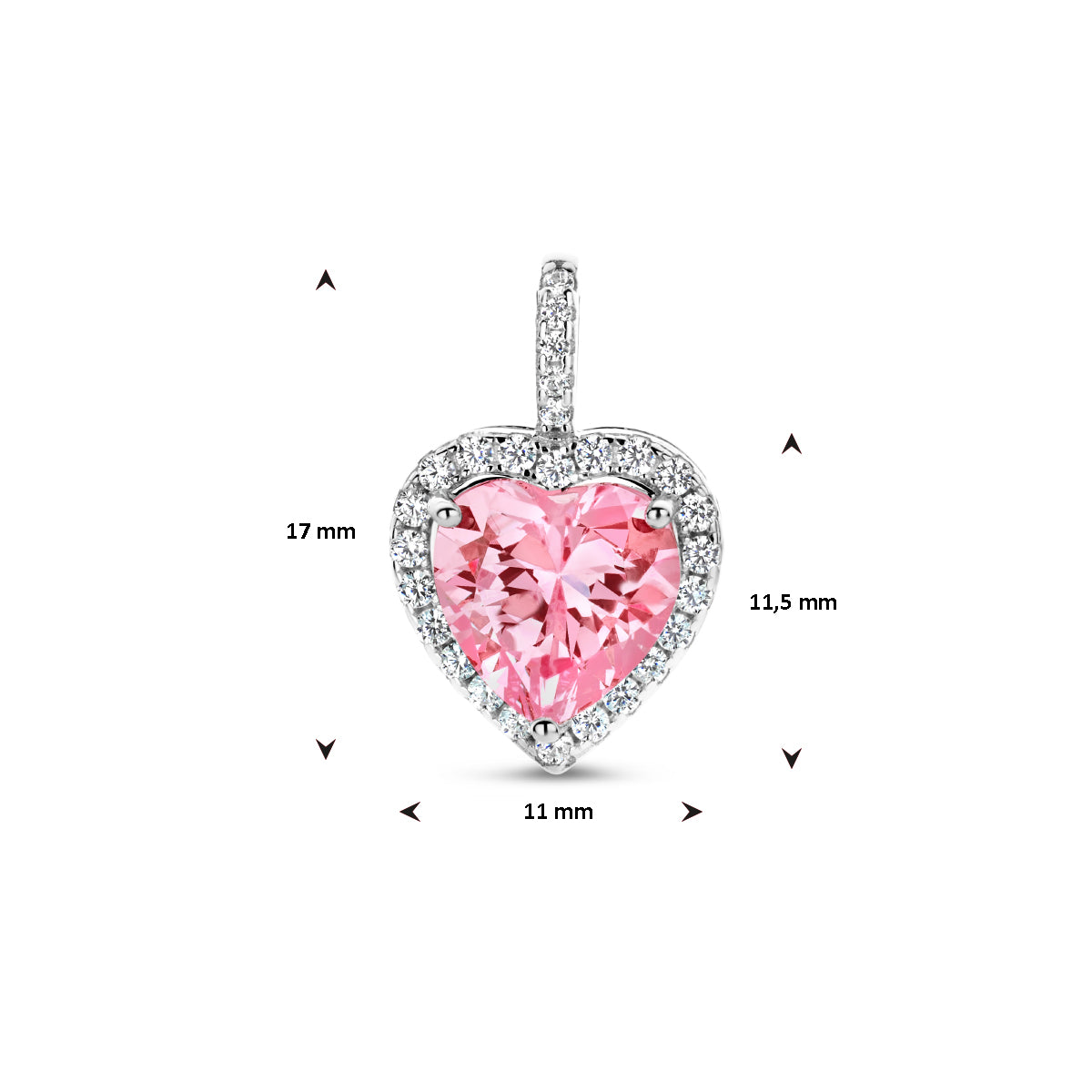 Anhänger Herz weiß und rosa Zirkonia Halo Silber rhodiniert