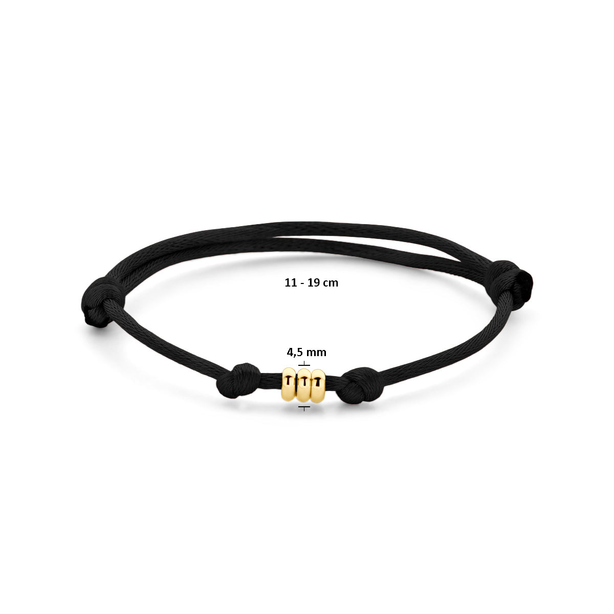 Armband Satin schwarz 11 - 19 cm (Kindergröße) 14K Gold mit Gummi/Nylon/Leder