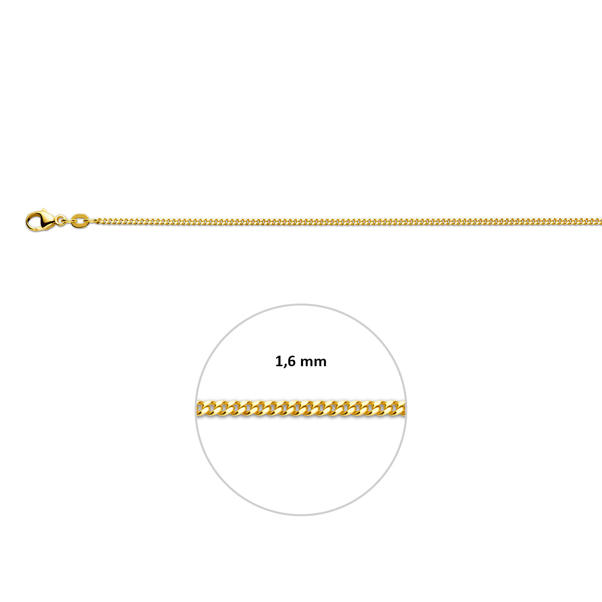 gourmette 4 zijdes geslepen 1,6 mm 14K geelgoud