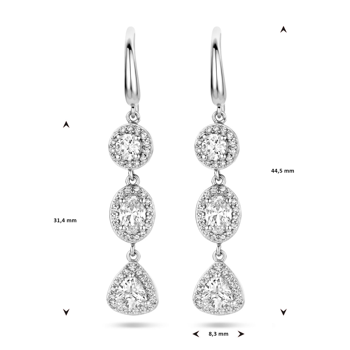 oorhangers zirkonia halo franse haak zilver gerhodineerd