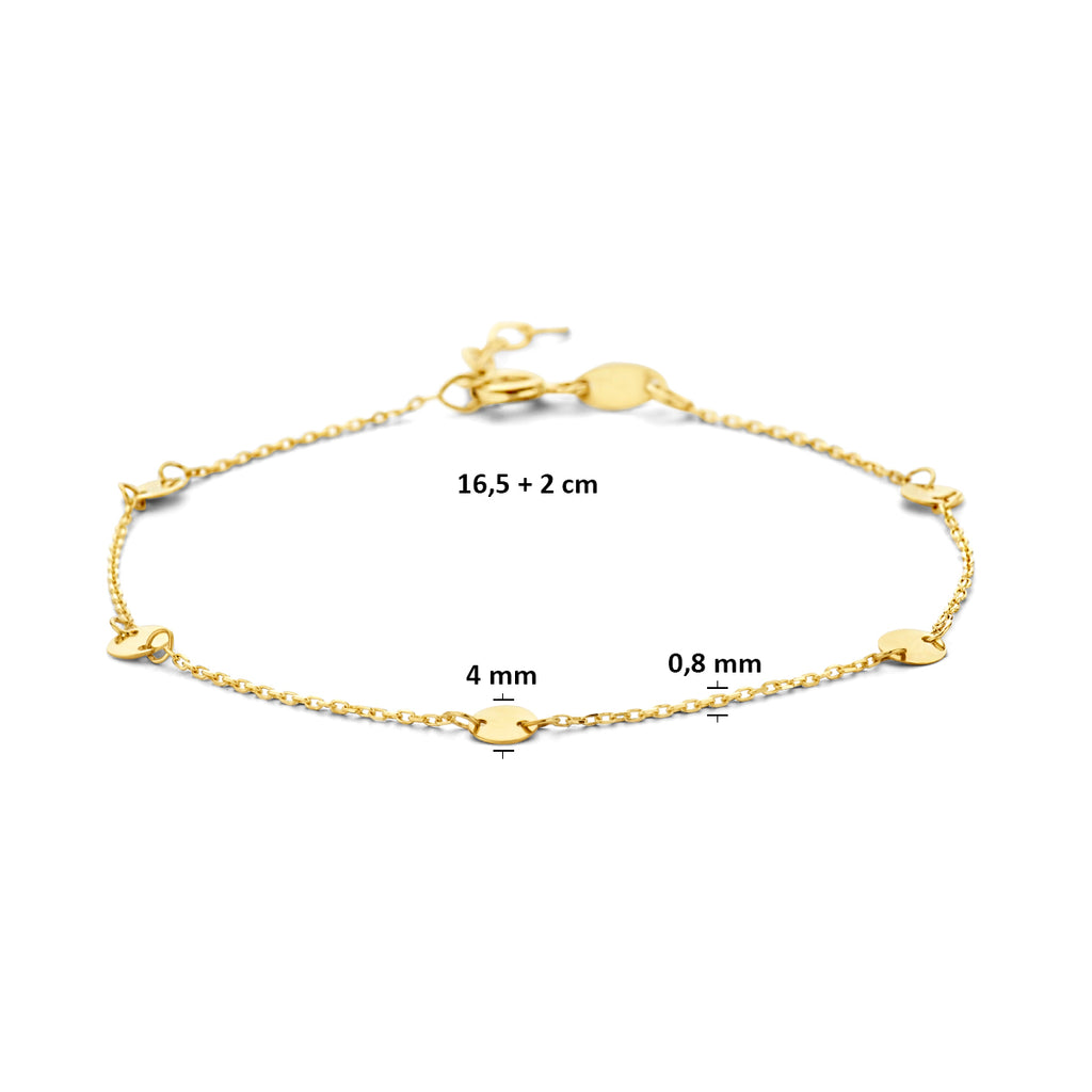 9k Armband runde Plättchen 16,5 + 2 cm 9K Gelb