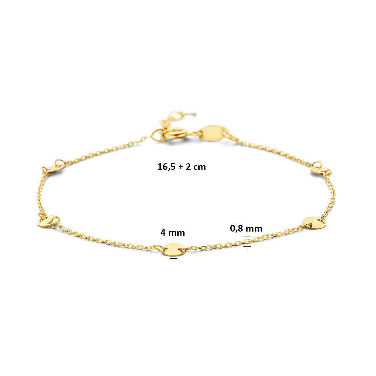 9k Armband runde Plättchen 16,5 + 2 cm 9K Gelb