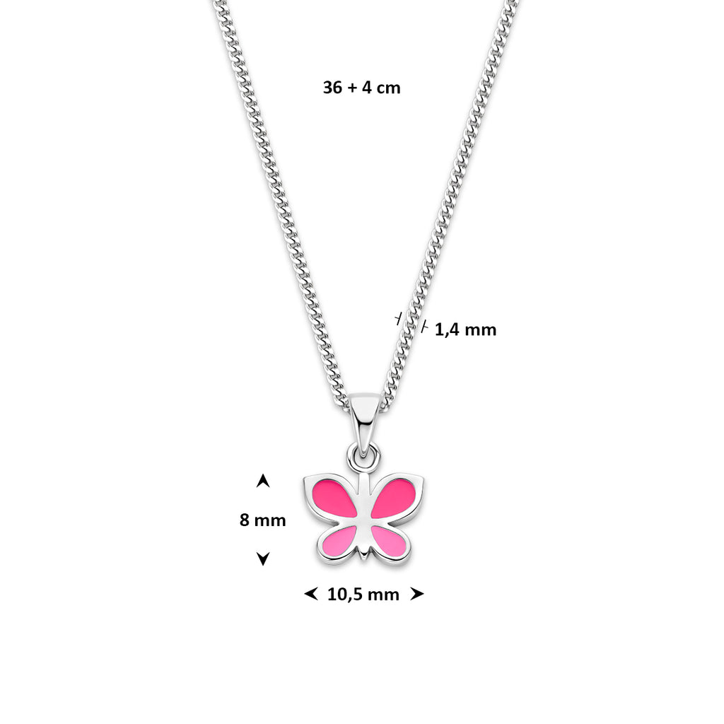 collier vlinder emaille 36 + 4 cm zilver gerhodineerd