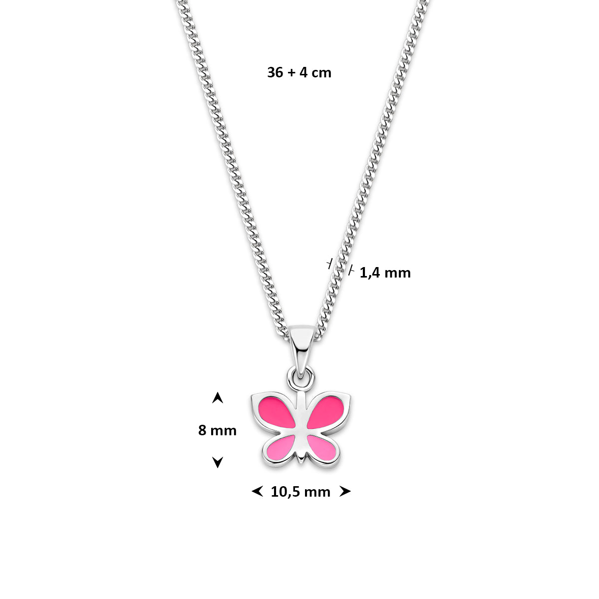 collier vlinder emaille 36 + 4 cm zilver gerhodineerd