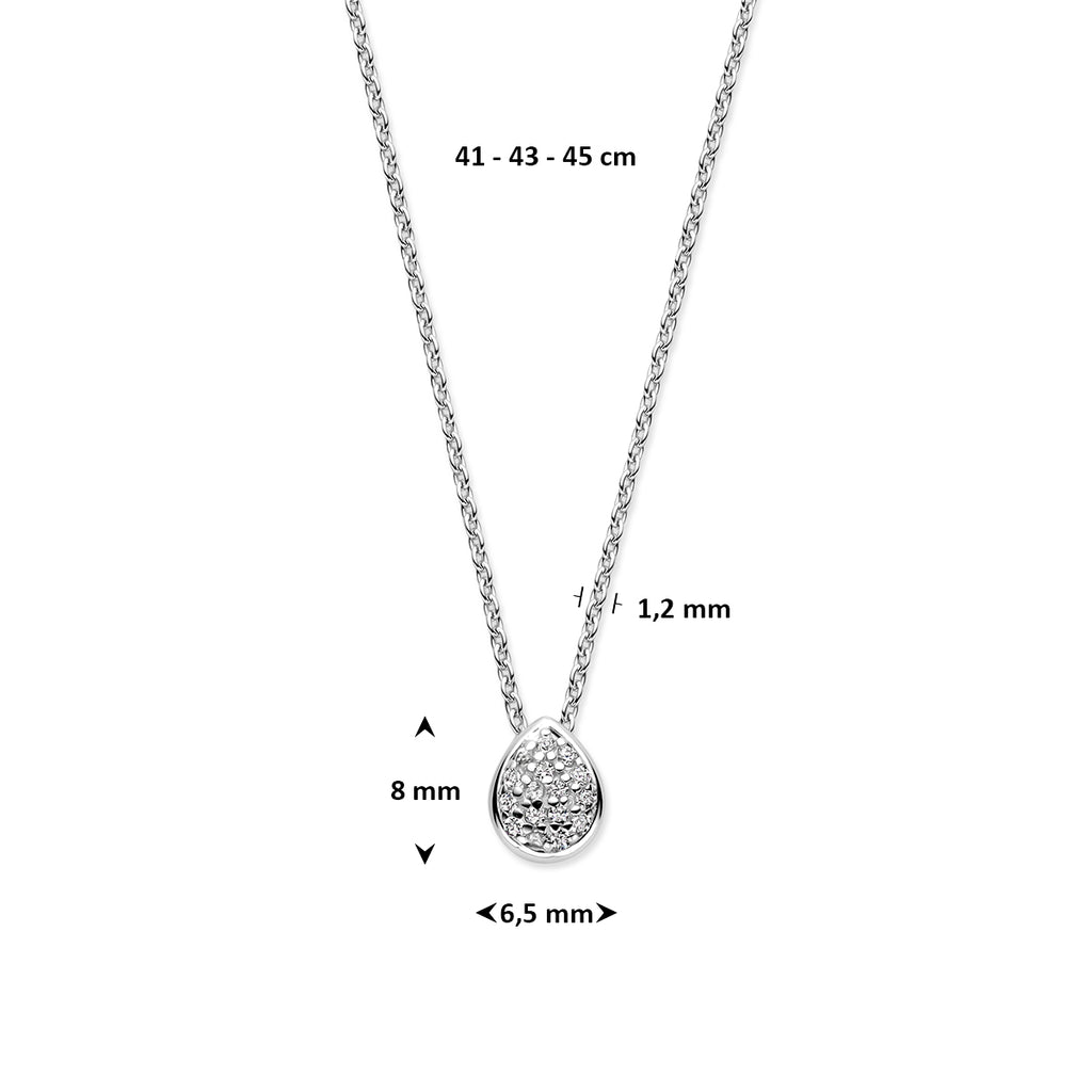 collier druppel zirkonia 41 - 43 - 45 cm zilver gerhodineerd