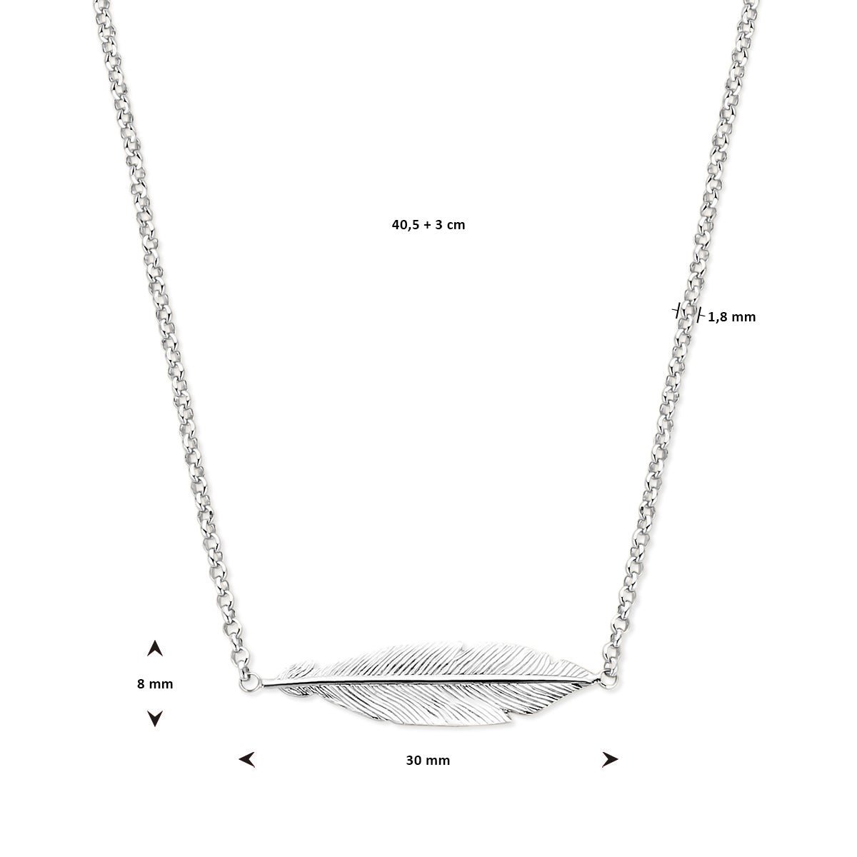 Halskette Feder 40,5 + 3 cm Silber rhodiniert