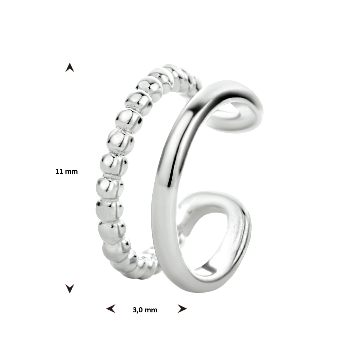 earcuff 11 mm zilver gerhodineerd