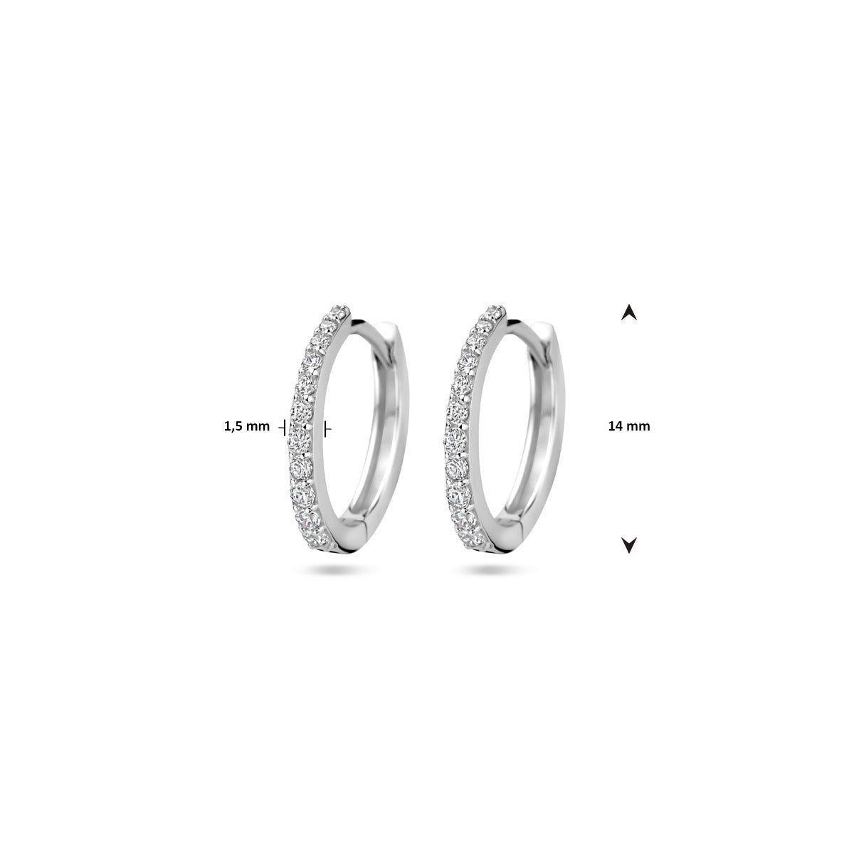 klapoorringen zirkonia 14 mm zilver gerhodineerd