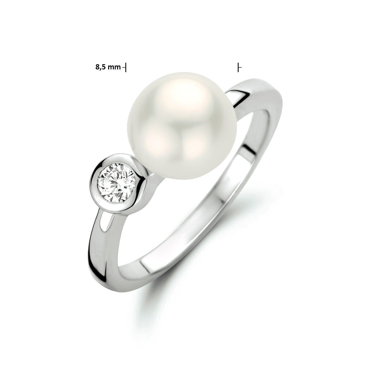 Ring Perle und Zirkonia Silber rhodiniert