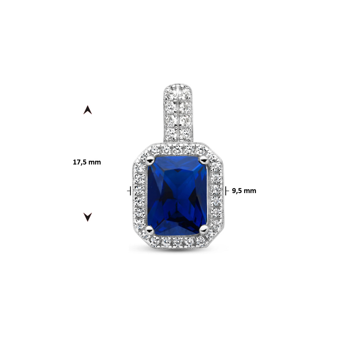 hanger blauw en wit zirkonia halo zilver gerhodineerd