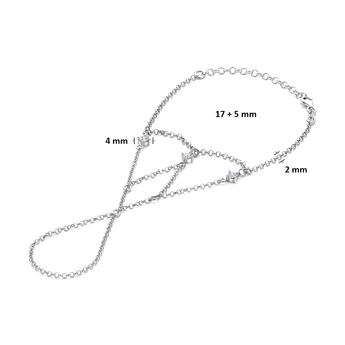 handsieraad zirkonia 17 + 5 cm zilver gerhodineerd