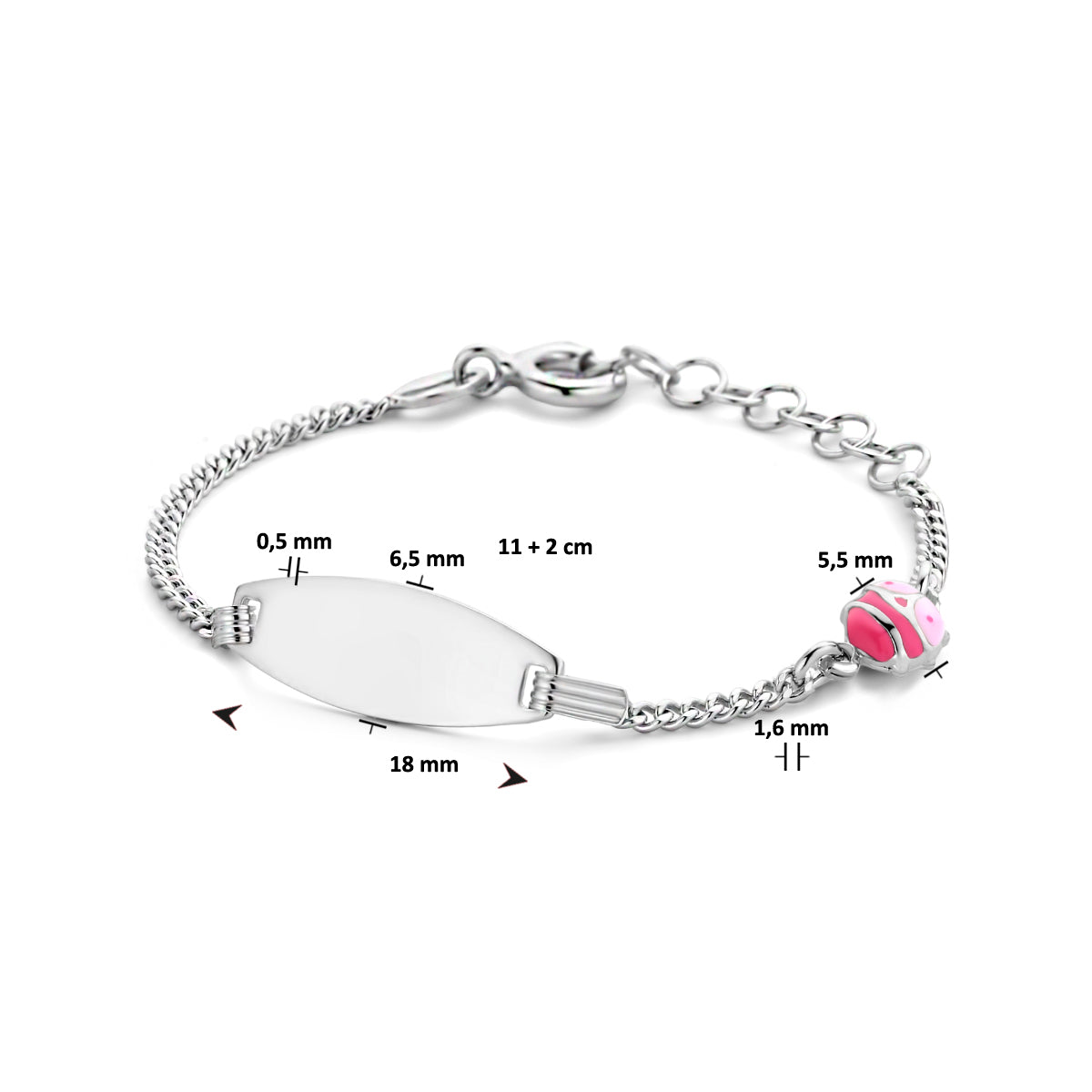 Gravurarmband Marienkäfer Emailleplatte 6,5 mm 11 + 2 cm Silber rhodiniert