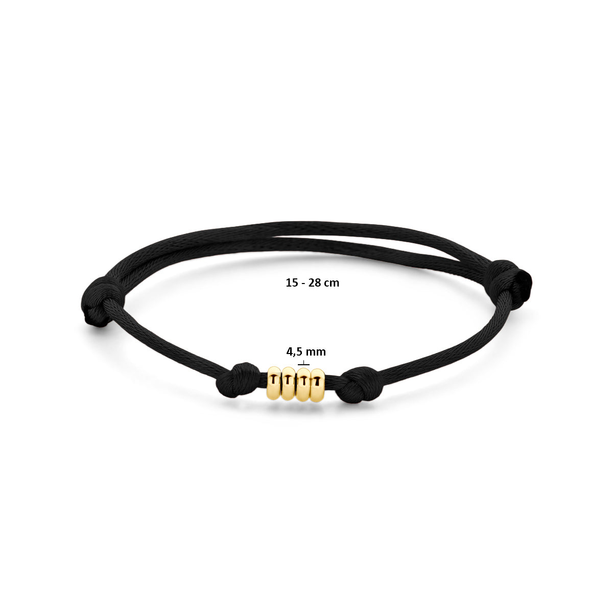 Armband Satin Schwarz 15 - 28 cm 14K Gold mit Gummi/Nylon/Leder