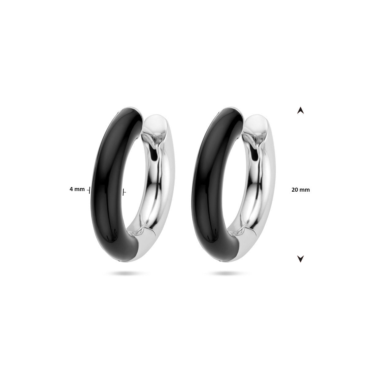 klapoorringen zwart emaille 4 mm zilver gerhodineerd