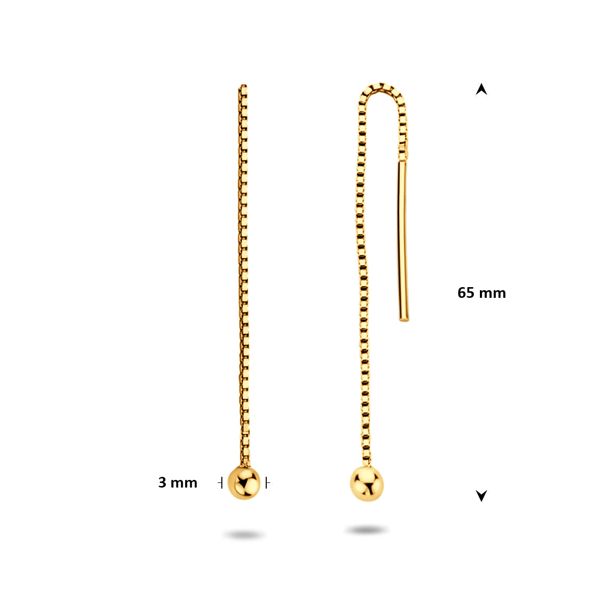 doortrekoorbellen bolletje 65 mm 1 micron zilver verguld (geel) - bol/half-bol