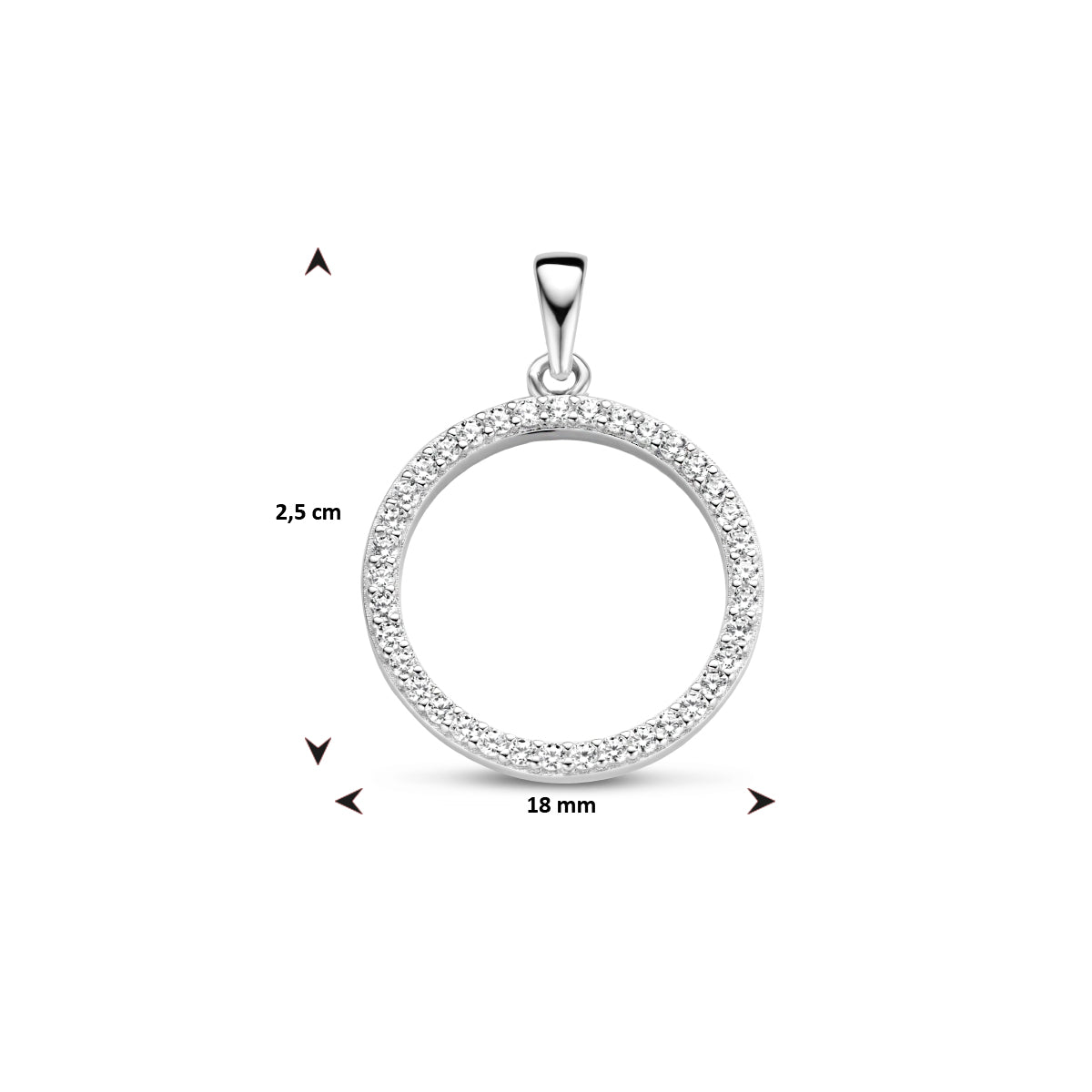 hanger rondje zirkonia 25 mm zilver gerhodineerd