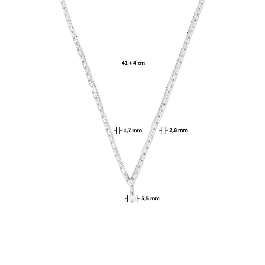 multi-collier parel 41 + 4 cm zilver gerhodineerd