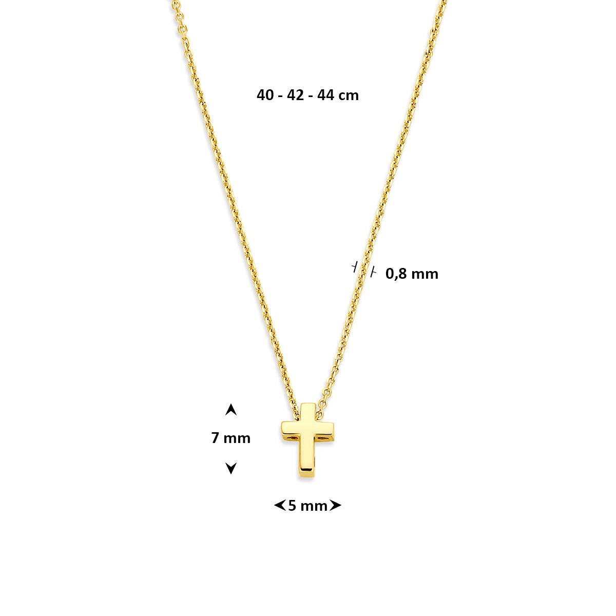 collier kruis 40 - 42 - 44 cm 14K geelgoud