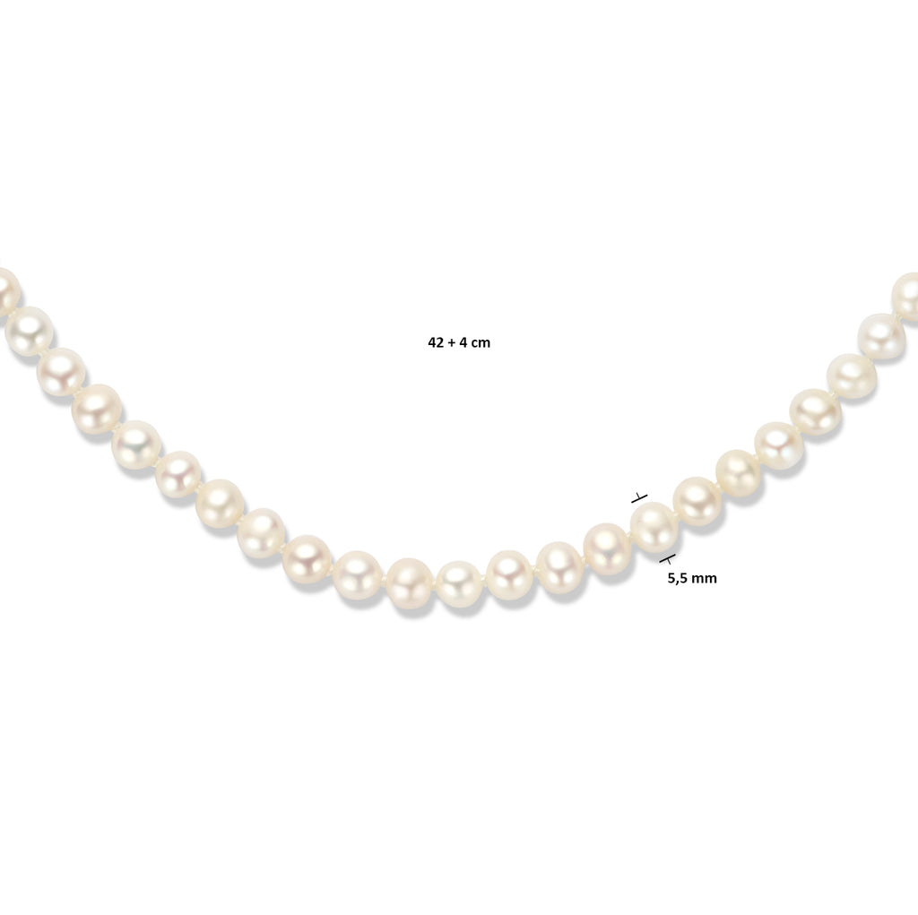 Halskette Perle 5,5 mm 42 + 4 cm Silber rhodiniert