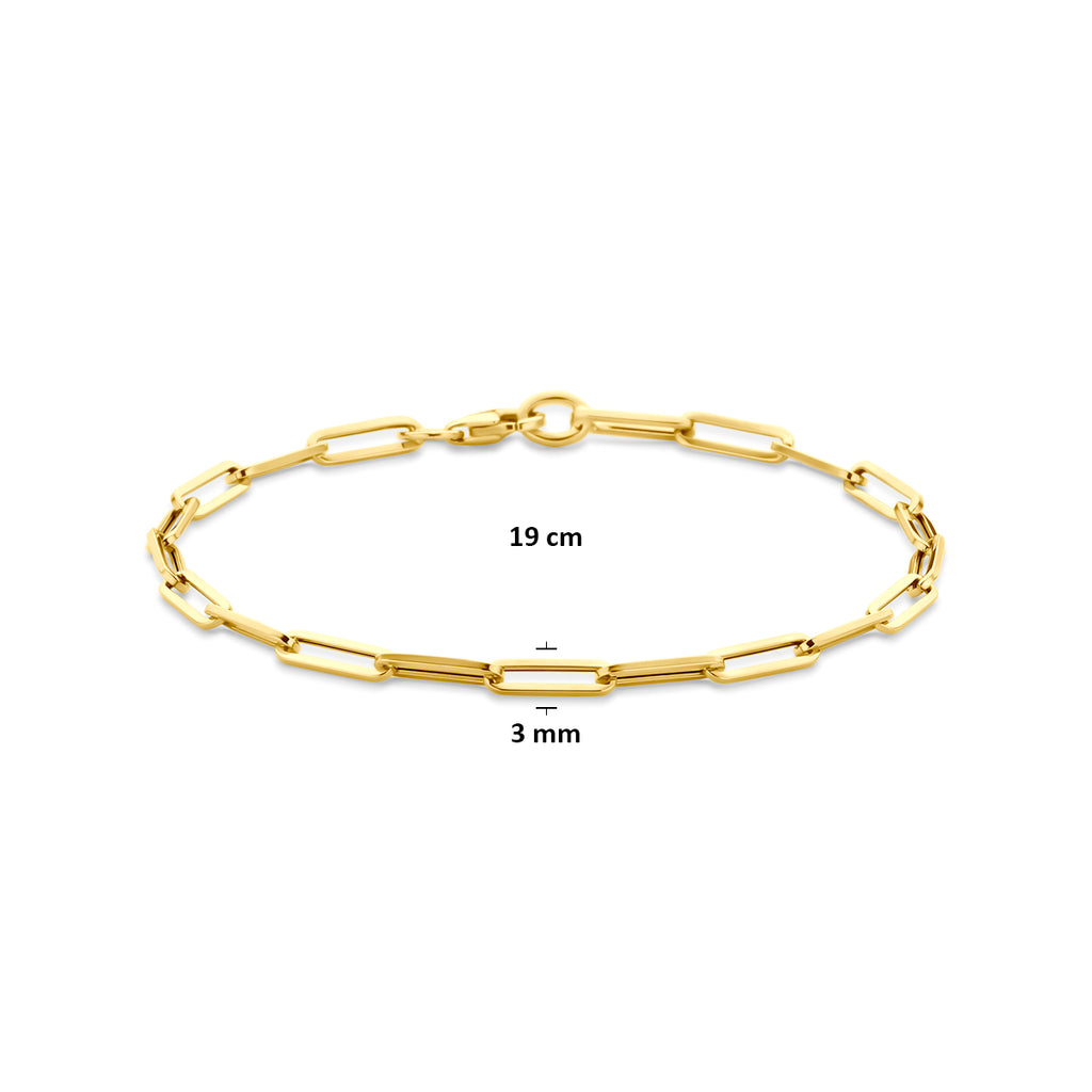 9k armband paperclip vierkante buis 3,0 mm 19 cm 9K geel