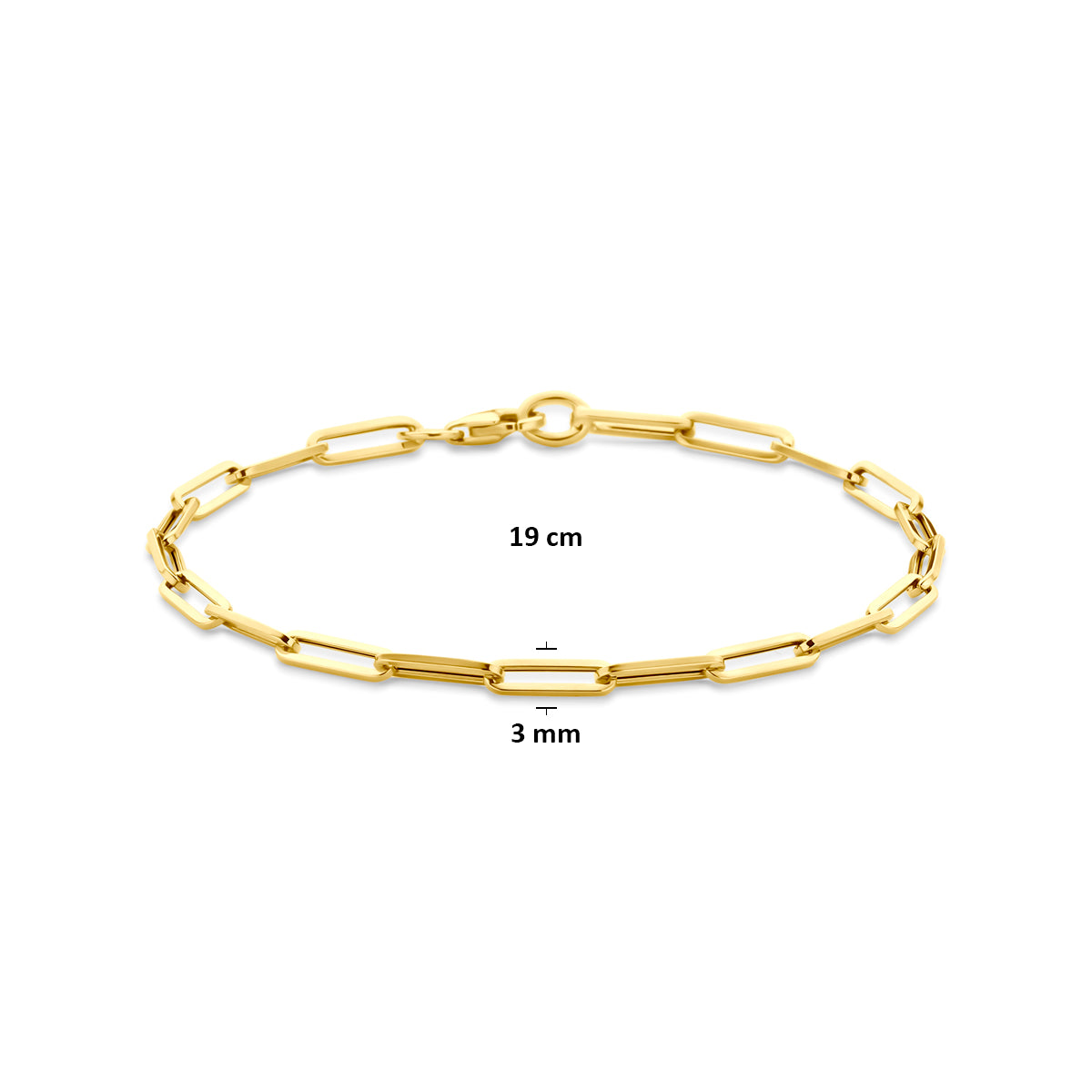 9k armband paperclip vierkante buis 3,0 mm 19 cm 9K geel