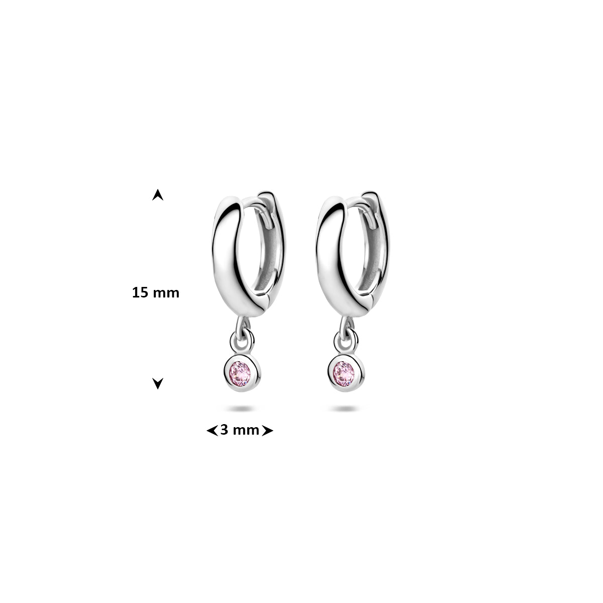 Klappcreolen rosa Zirkonia 15 mm Silber rhodiniert