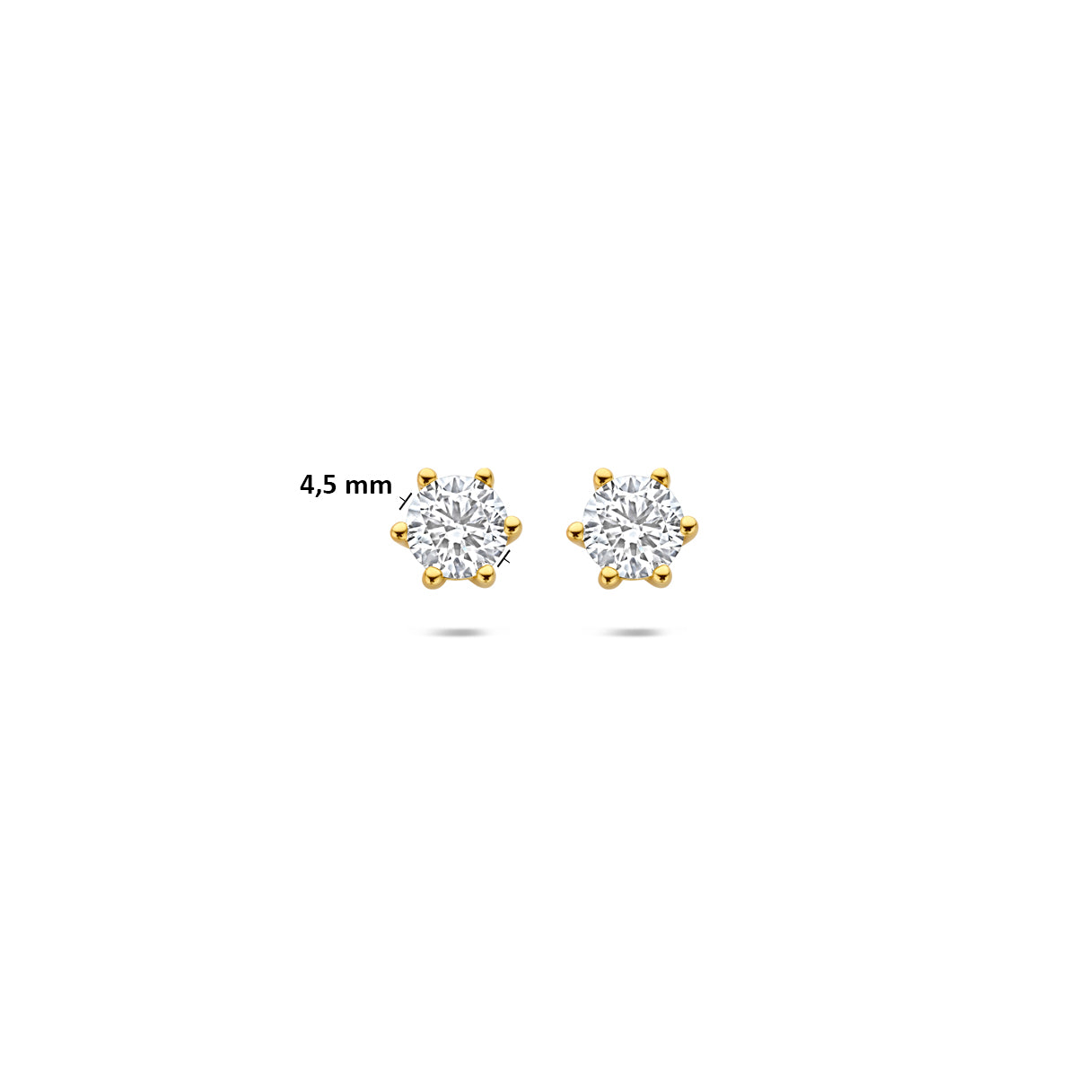 oorknoppen lab grown diamant 0.75ct (2x 0.375ct) f vs 4,5 mm 14K geelgoud