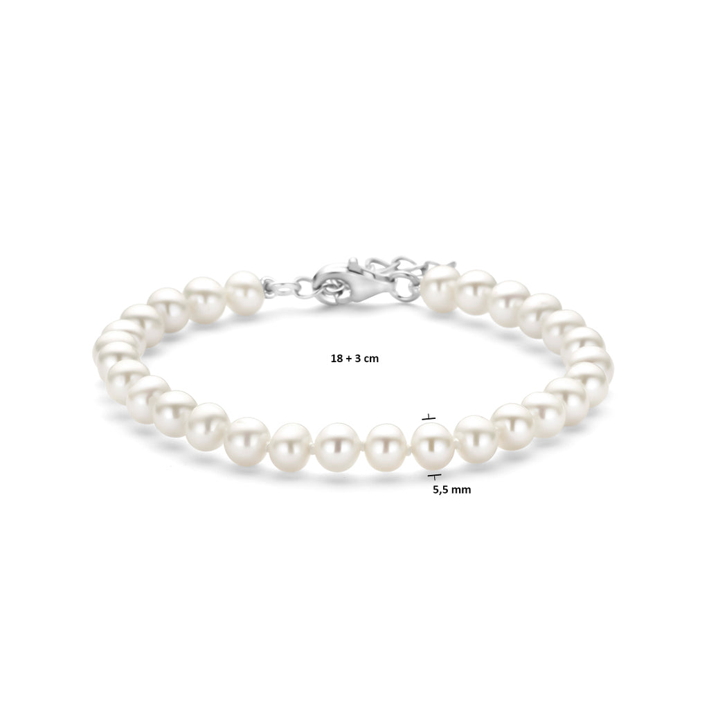 armband parel 5,5 mm 18 + 3 cm zilver gerhodineerd