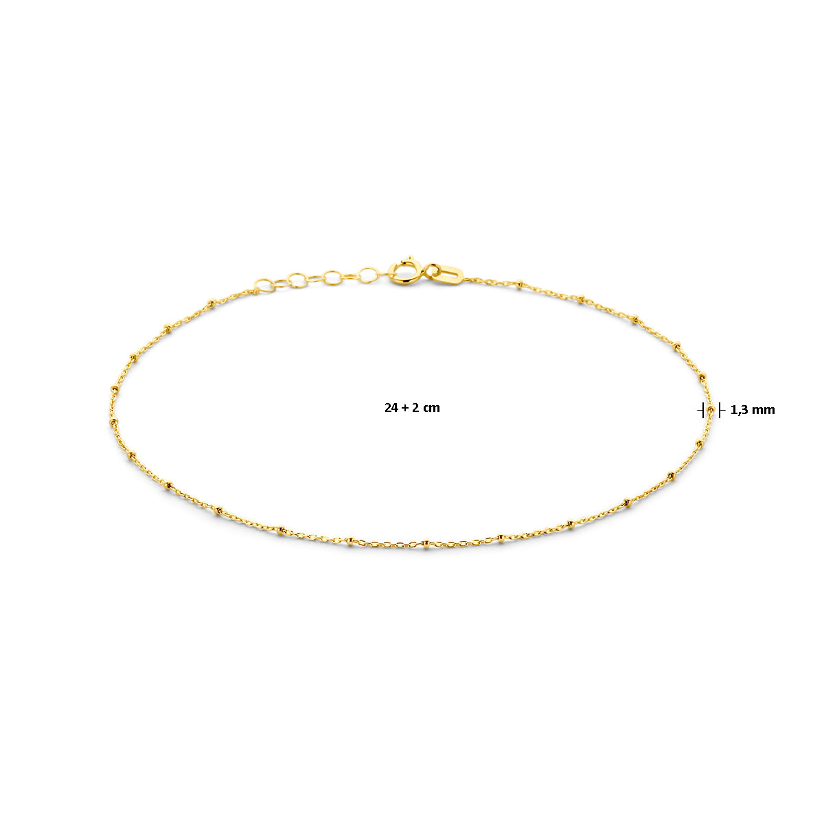 Fußkettchen Kügelchen 1,3 mm 24 + 2 cm 14K Gelbgold