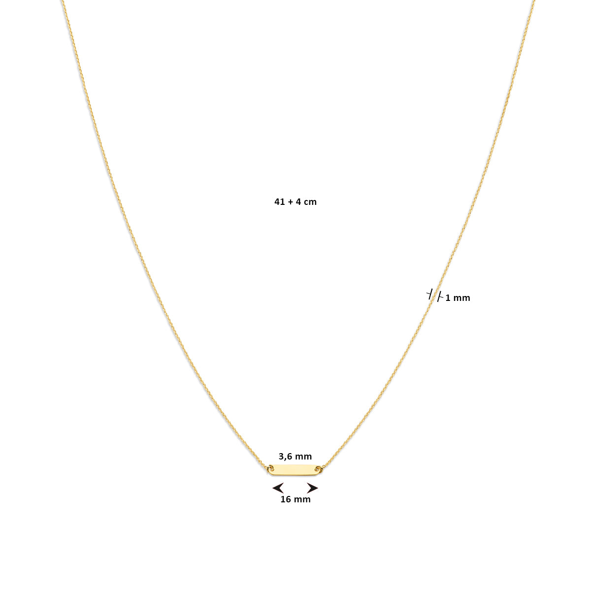 graveercollier plaat 16 mm 41 + 4 cm 14K geelgoud - plaat,buis,spijltje