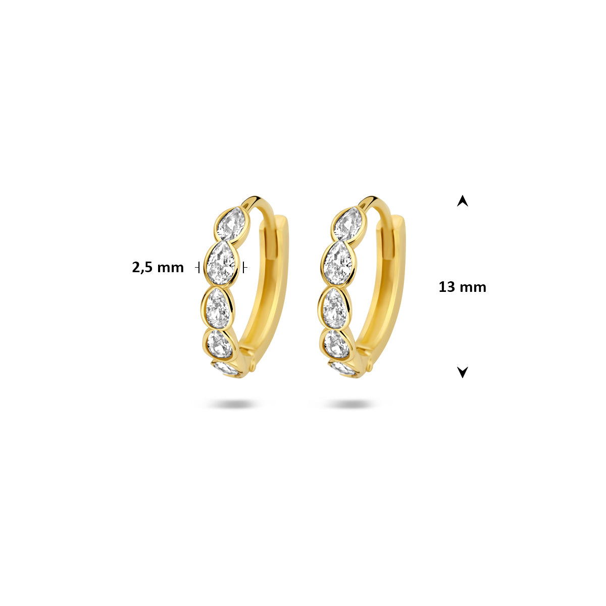 9k klapoorringen zirkonia 13 mm 9K geel