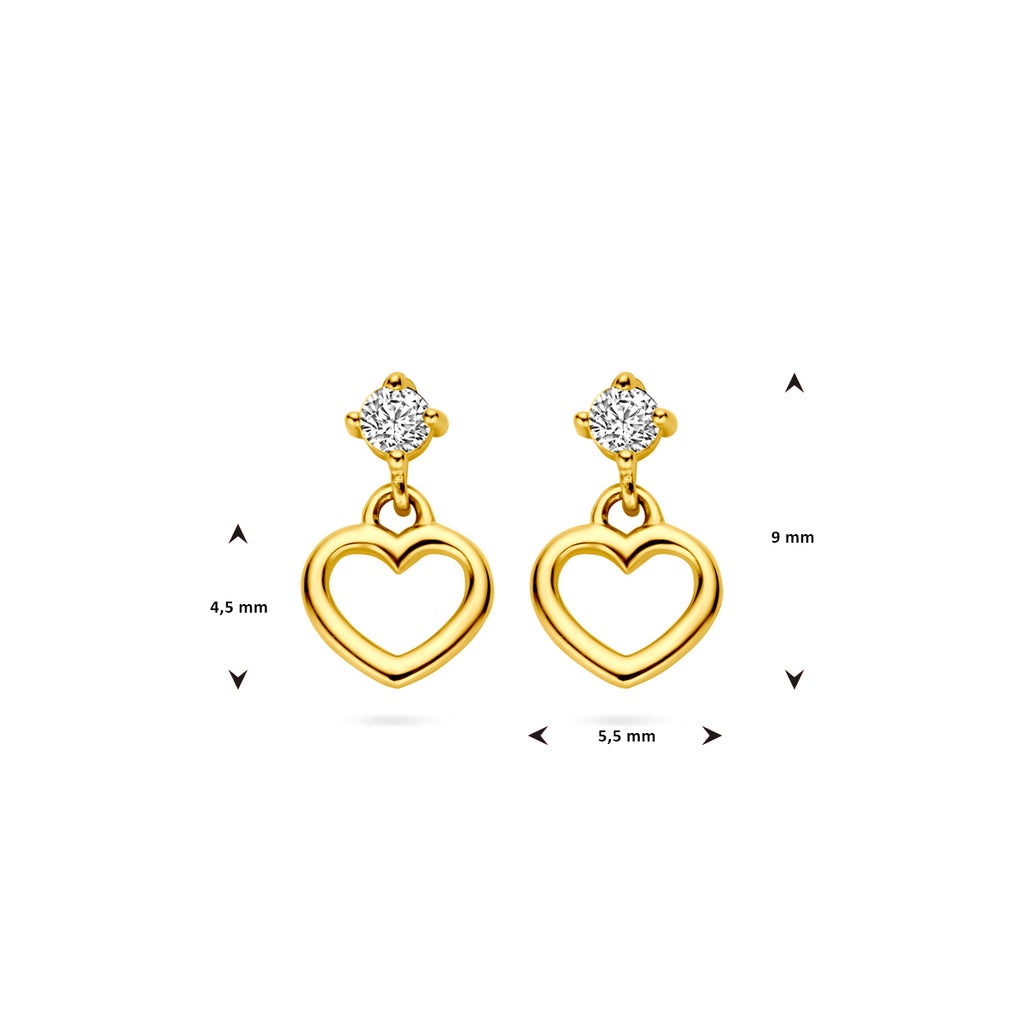 oorhangers hart en zirkonia 14K geelgoud