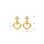 oorhangers hart en zirkonia 14K geelgoud