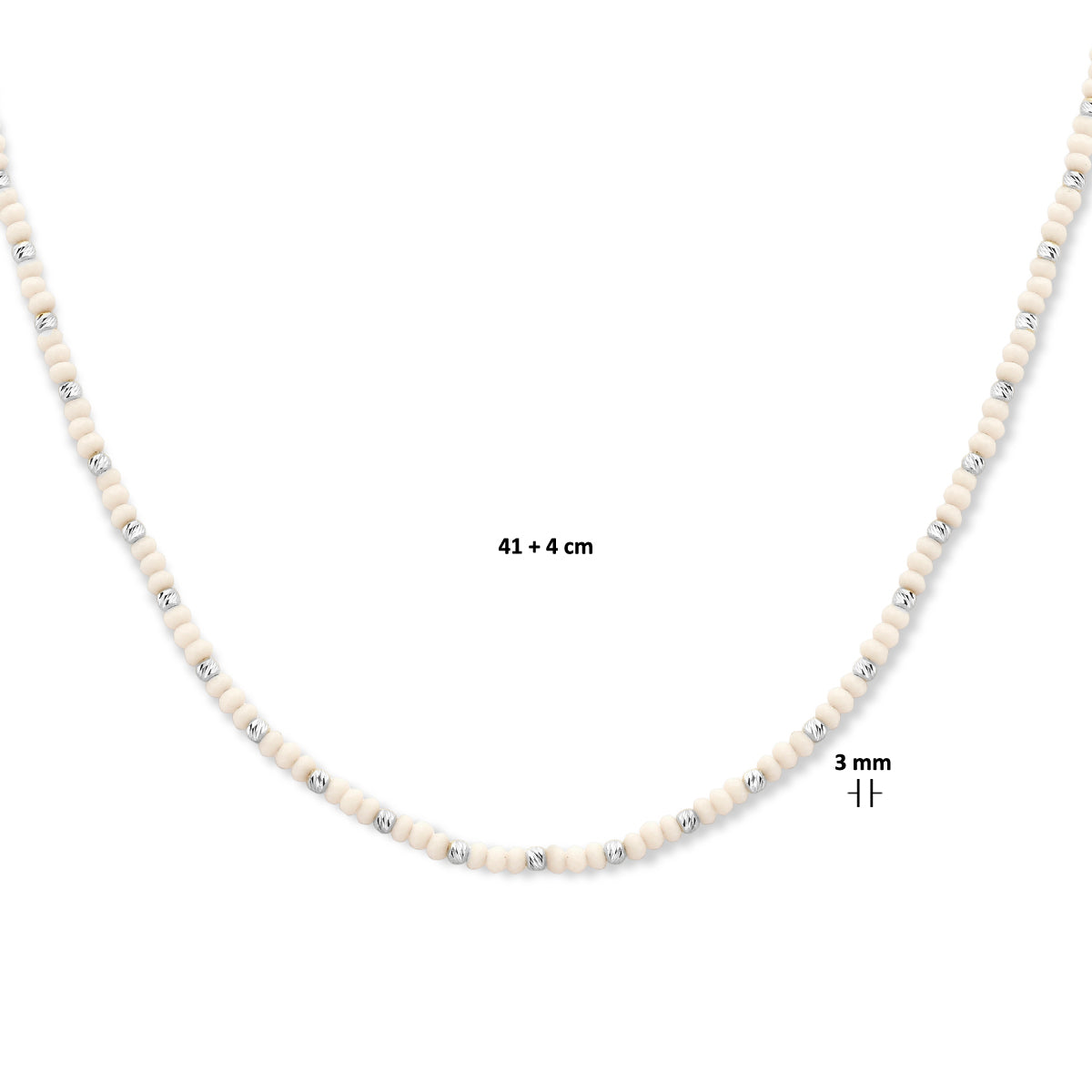 Halskette Kugeln diamantiert und Weißglas 3,0 mm 41 + 4 cm Silber rhodiniert