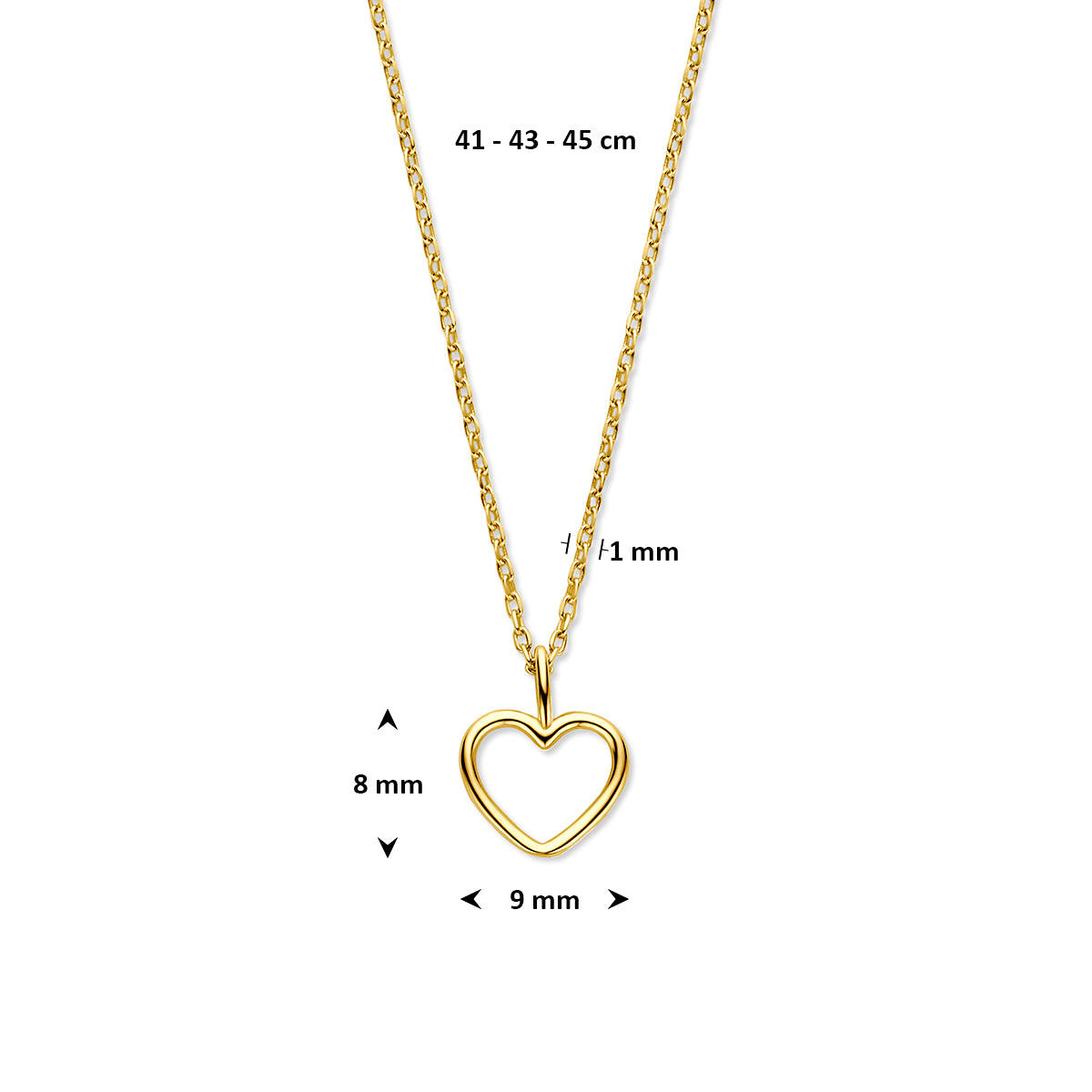 Halskette Herz 41 - 43 - 45 cm 14K Gelbgold