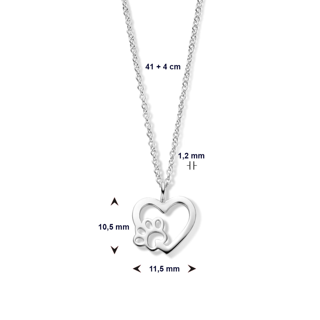 Halskette Herz Hundepfote 41 + 4 cm Silber rhodiniert