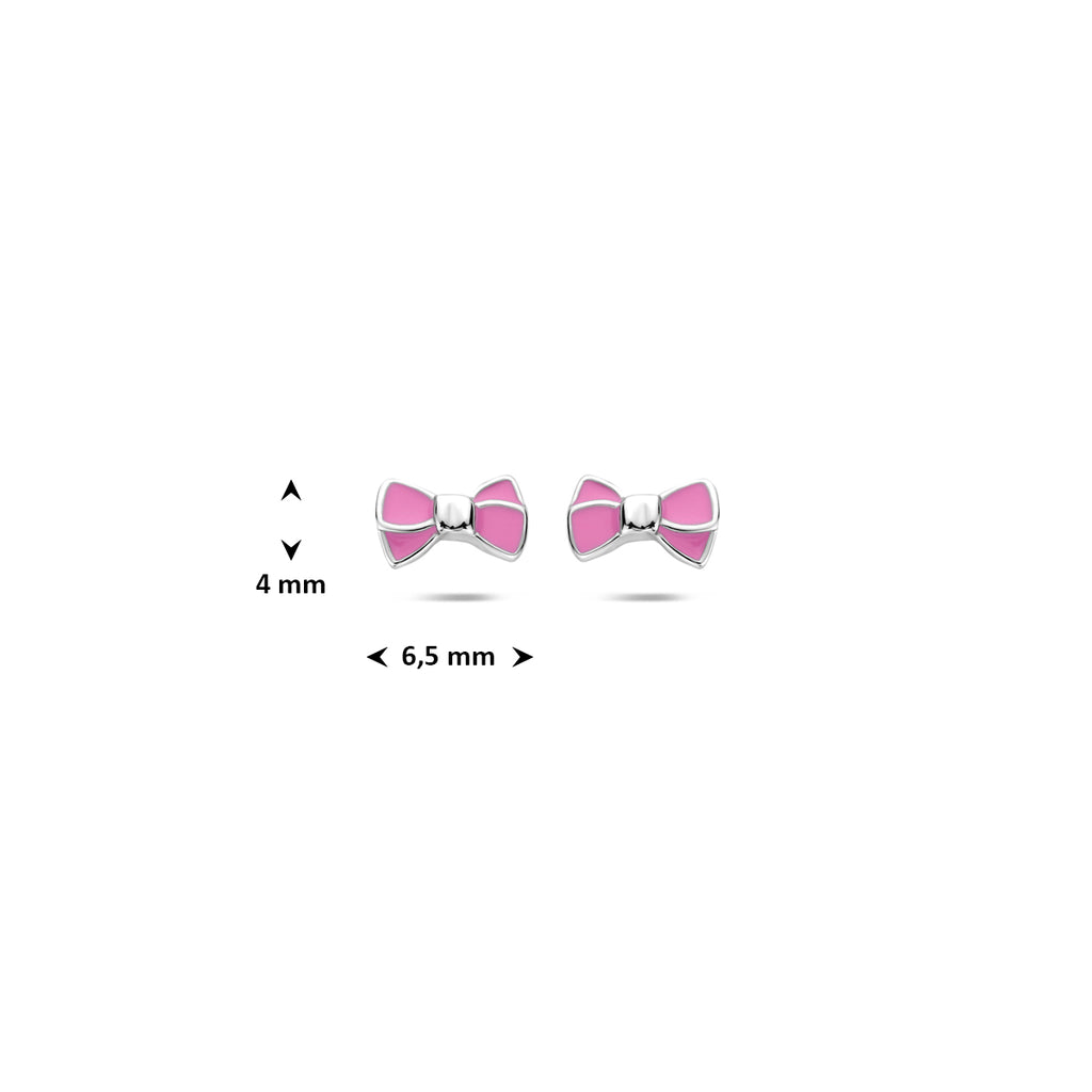oorknoppen roze strik 4 mm zilver gerhodineerd