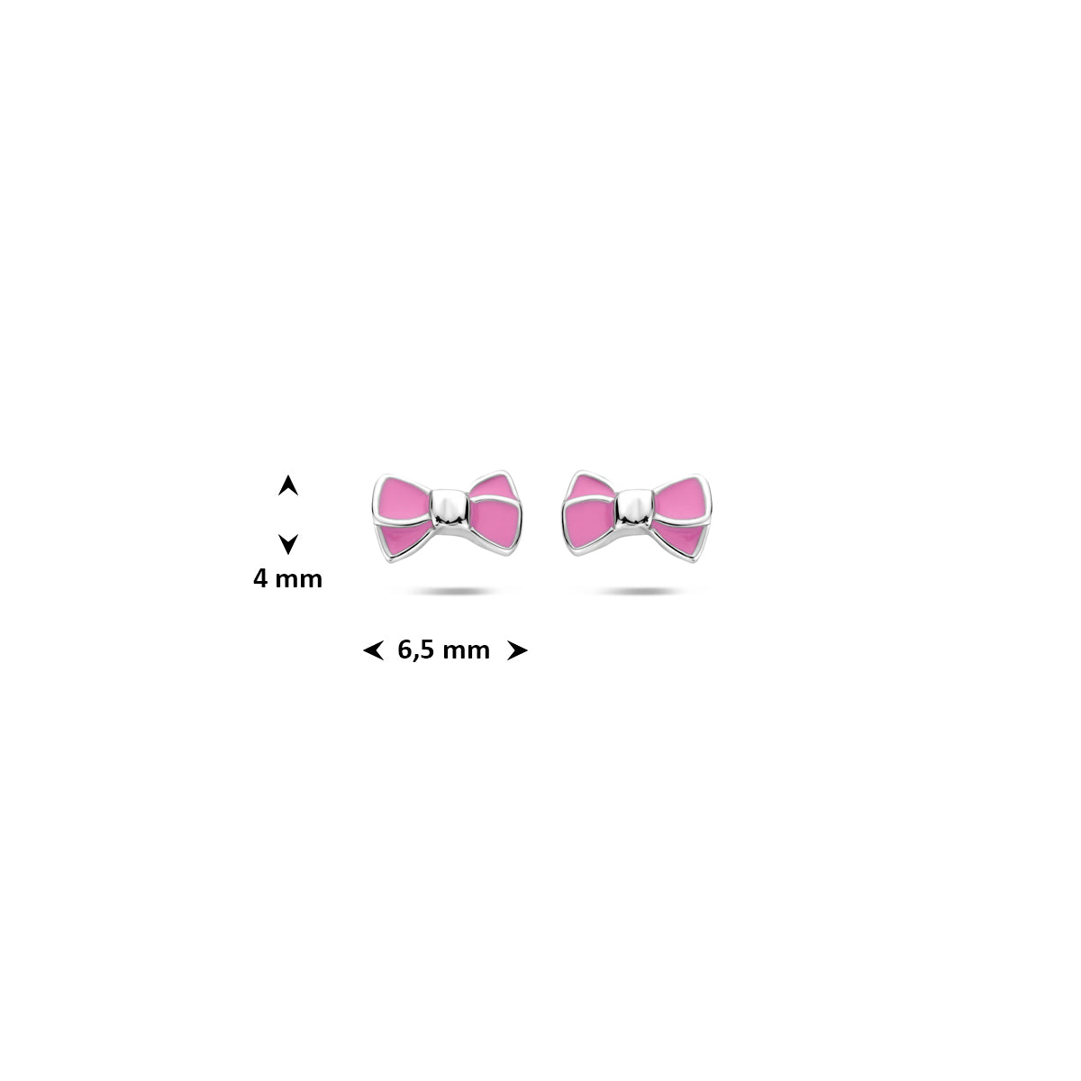 oorknoppen roze strik 4 mm zilver gerhodineerd
