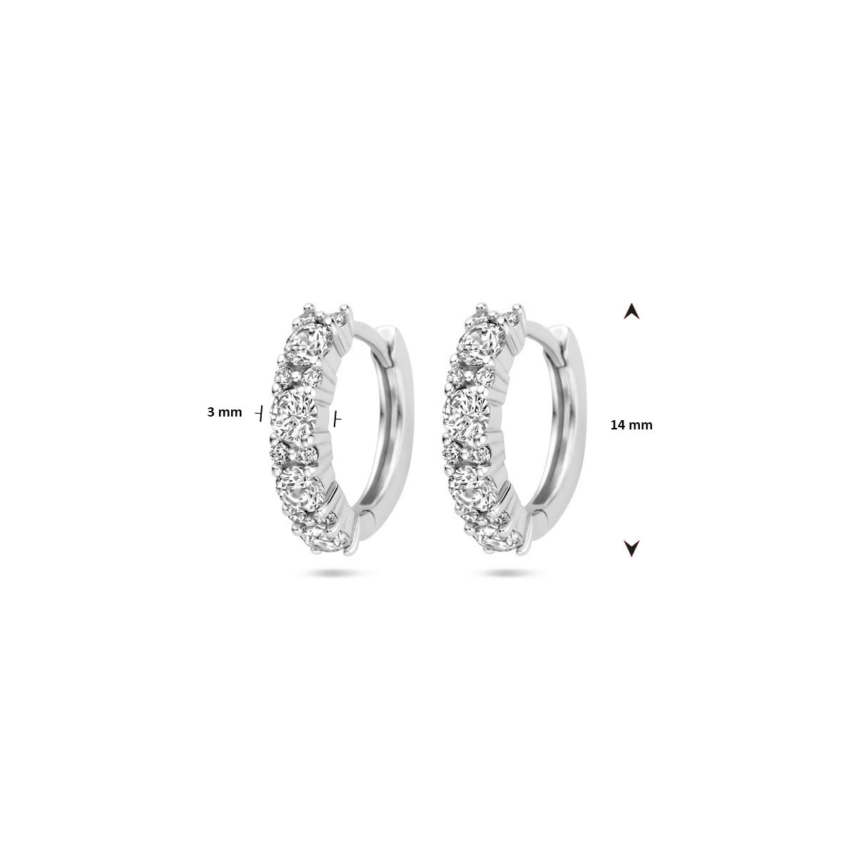 klapoorringen zirkonia 14 mm zilver gerhodineerd